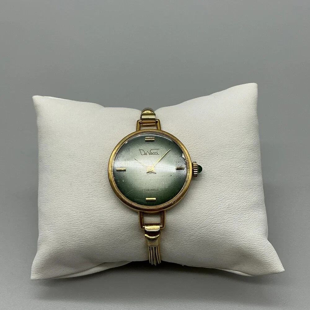 Vintage De Vecci Womens Watch 27mm Green Dial Gold Tone Bangle Manual Wind 6